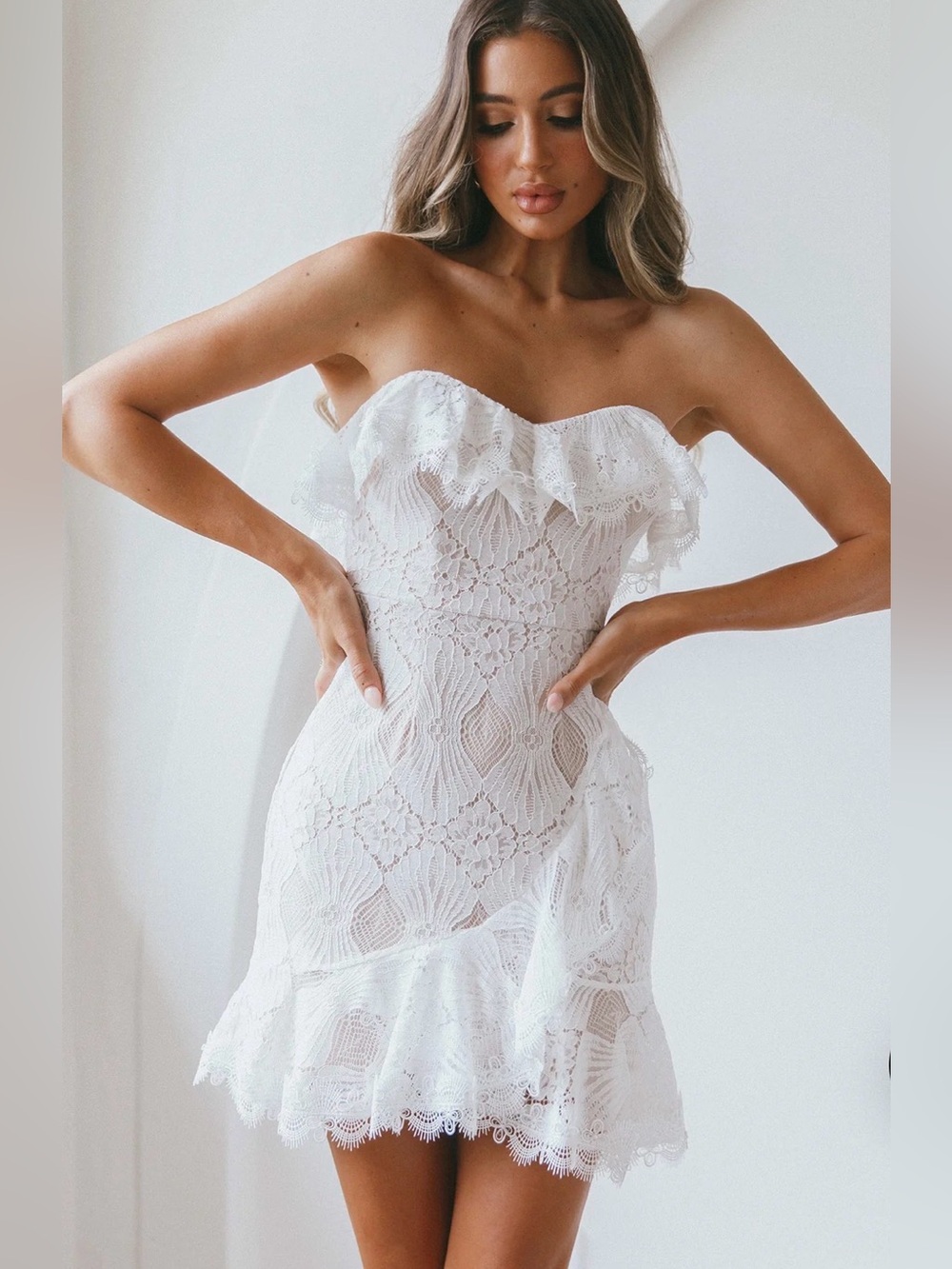 Selfie Leslie September White Lace Mini Dress XS NWT Sorority Rush Bridal Girlie